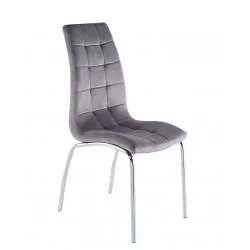 Chaise Joshua velours gris – Pieds chrome | Design & confort Golddeco