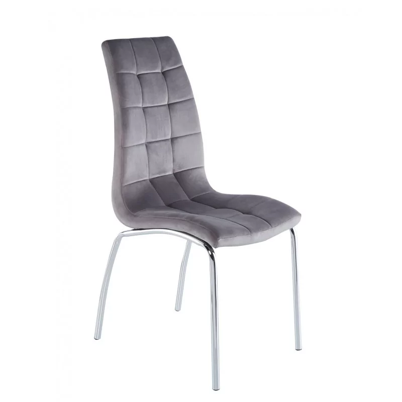 Chaise Joshua velours gris – Pieds chrome | Design & confort Golddeco