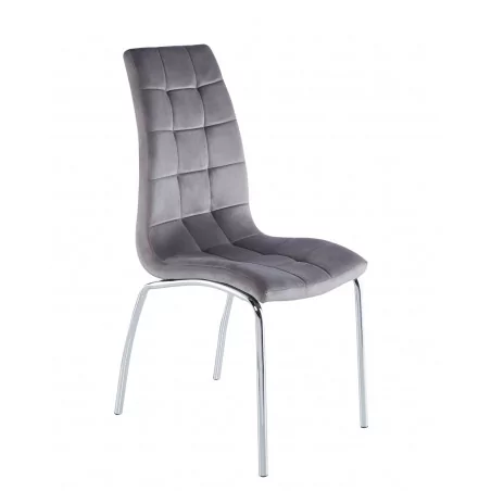 Chaise Joshua velours gris – Pieds chrome | Design & confort Golddeco