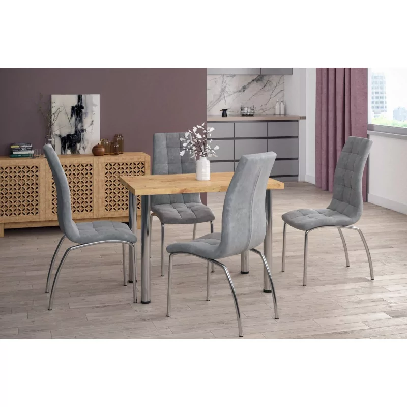 Chaise Joshua velours gris – Pieds chrome | Design & confort Golddeco