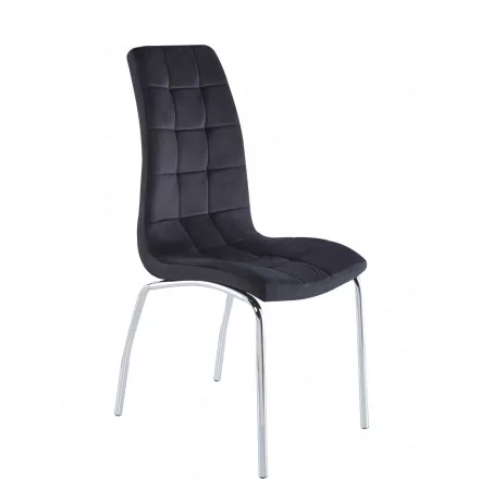 Chaise Joshua velours noir – Pieds chrome | Élégance Golddeco