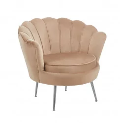 Fauteuil Coquillage en velours marron cappuccino – Pieds argentés