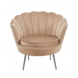 Fauteuil Coquillage en velours marron cappuccino – Pieds argentés | Golddeco