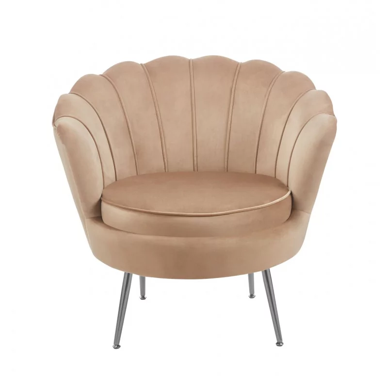 Fauteuil Coquillage en velours marron cappuccino – Pieds argentés | Golddeco