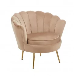Fauteuil Coquillage en velours marron cappuccino – Pieds dorés