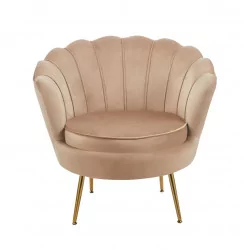 Fauteuil Coquillage en velours marron cappuccino – Pieds dorés | Golddeco