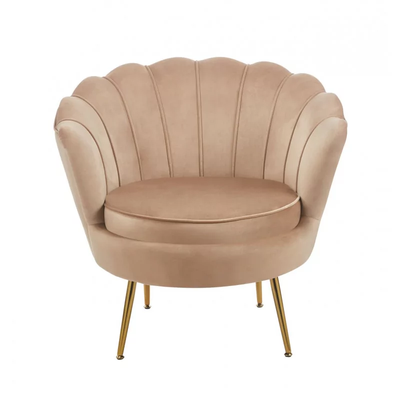 Fauteuil Coquillage en velours marron cappuccino – Pieds dorés | Golddeco