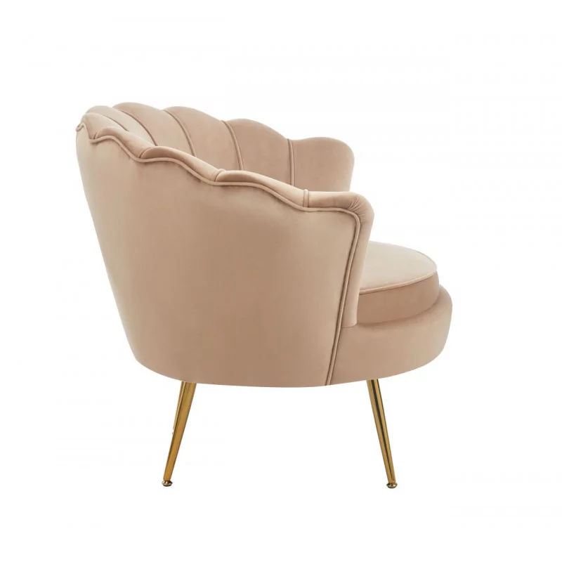Fauteuil Coquillage en velours marron cappuccino – Pieds dorés | Golddeco