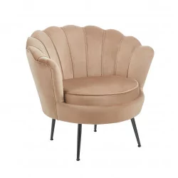 Fauteuil Coquillage en velours marron cappuccino – Pieds noirs