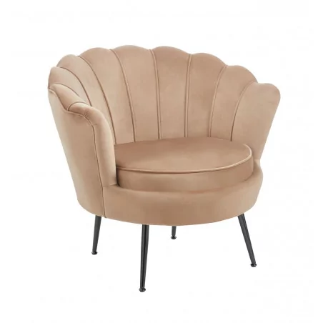 Fauteuil Coquillage en velours marron cappuccino – Pieds noirs | Golddeco