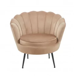 Fauteuil Coquillage en velours marron cappuccino – Pieds noirs | Golddeco