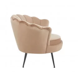 Fauteuil Coquillage en velours marron cappuccino – Pieds noirs | Golddeco