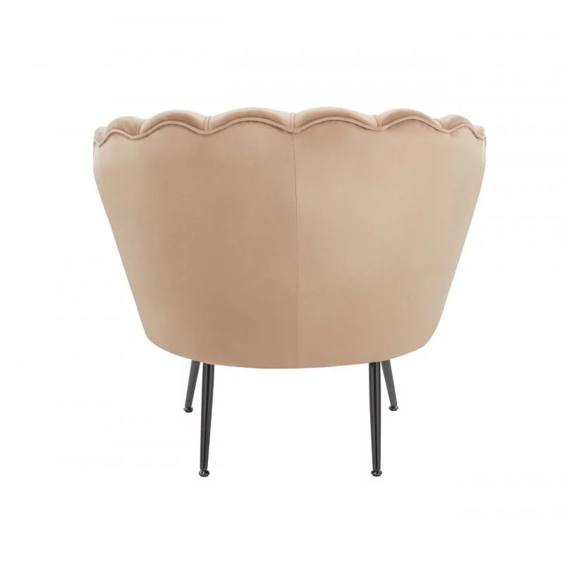 Fauteuil Coquillage en velours marron cappuccino – Pieds noirs | Golddeco