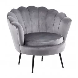 Fauteuil Coquillage en velours gris – Pieds noirs | Golddeco
