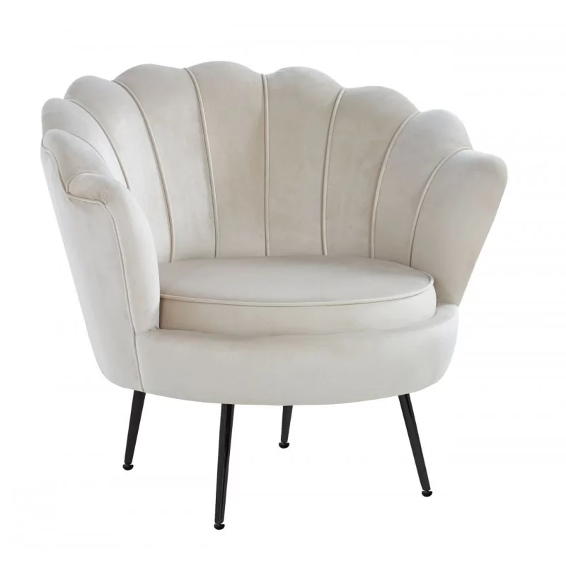 Fauteuil Coquillage en velours beige – Pieds noirs | Golddeco
