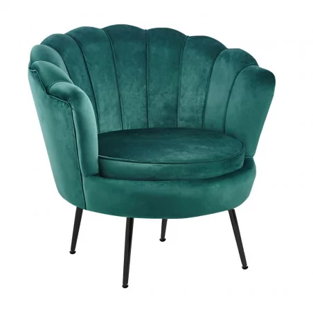 Fauteuil Coquillage en velours vert émeraude – Pieds noirs | Golddeco