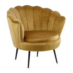 Fauteuil Coquillage en velours curry – Pieds noirs | Golddeco