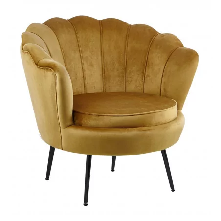 Fauteuil Coquillage en velours curry – Pieds noirs | Golddeco