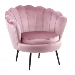Fauteuil Coquillage en velours rose poudré – Pieds noirs | Golddeco