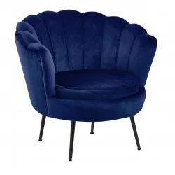 Fauteuil Coquillage en velours bleu nuit – Pieds noirs