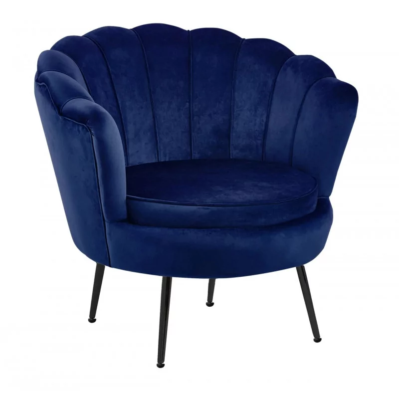 Fauteuil Coquillage en velours bleu nuit – Pieds noirs | Golddeco