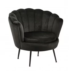 Fauteuil Coquillage en velours noir – Pieds noirs | Golddeco