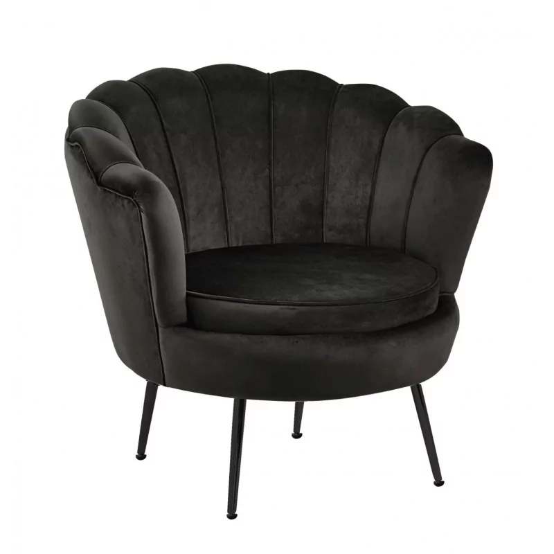 Fauteuil Coquillage en velours noir – Pieds noirs | Golddeco