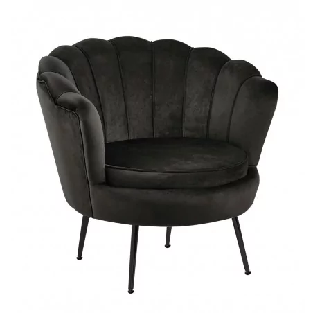 Fauteuil Coquillage en velours noir – Pieds noirs | Golddeco