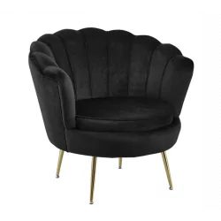 Fauteuil Coquillage en velours noir – Pieds dorés | Golddeco