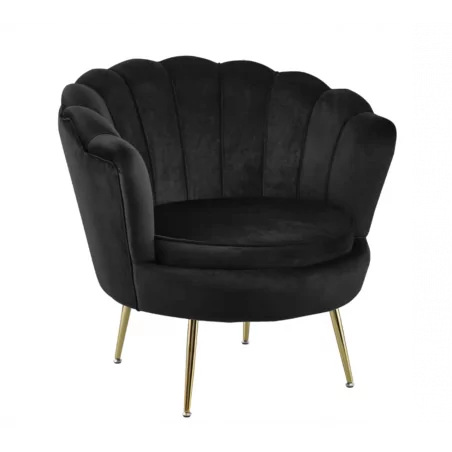 Fauteuil Coquillage en velours noir – Pieds dorés | Golddeco