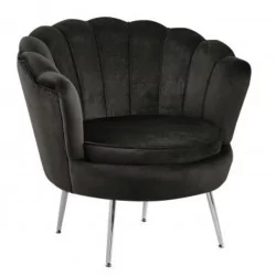 Fauteuil Coquillage en velours noir – Pieds chromés