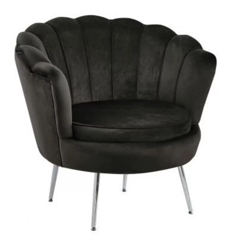 Fauteuil Coquillage en velours noir – Pieds chromés | Golddeco