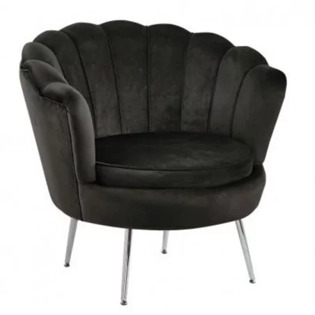 Fauteuil Coquillage en velours noir – Pieds chromés | Golddeco