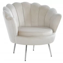 Fauteuil Coquillage en velours beige – Pieds chromés