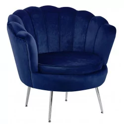 Fauteuil Coquillage en velours bleu nuit – Pieds chromés | Golddeco