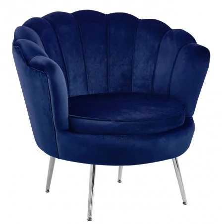 Fauteuil Coquillage en velours bleu nuit – Pieds chromés | Golddeco