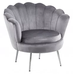 Fauteuil Coquillage en velours gris – Pieds chromés