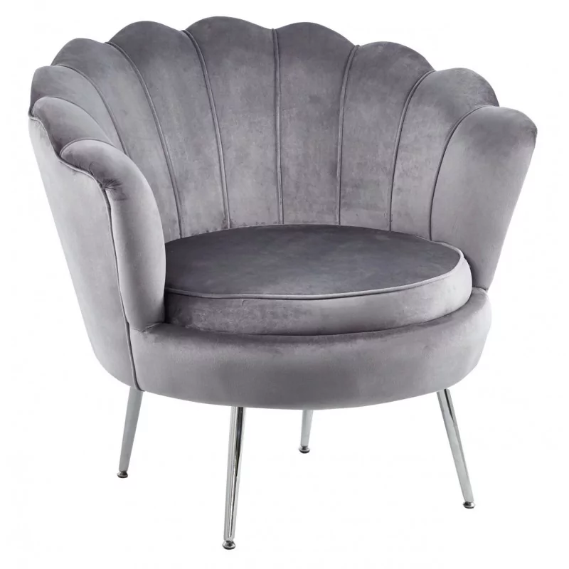 Fauteuil Coquillage en velours gris – Pieds chromés | Golddeco