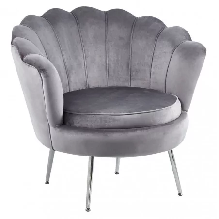 Fauteuil Coquillage en velours gris – Pieds chromés | Golddeco