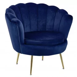 Fauteuil Coquillage en velours bleu nuit – Pieds dorés