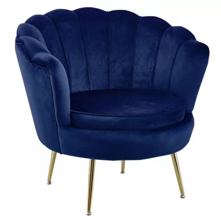 Fauteuil Coquillage en velours bleu nuit – Pieds dorés | Golddeco