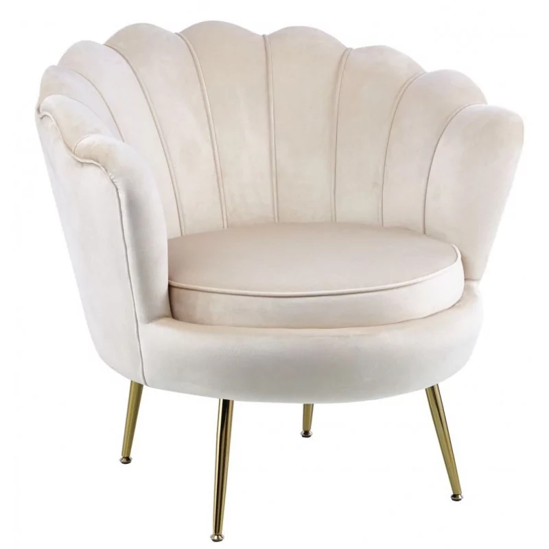 Fauteuil Coquillage en velours beige – Pieds dorés | Golddeco