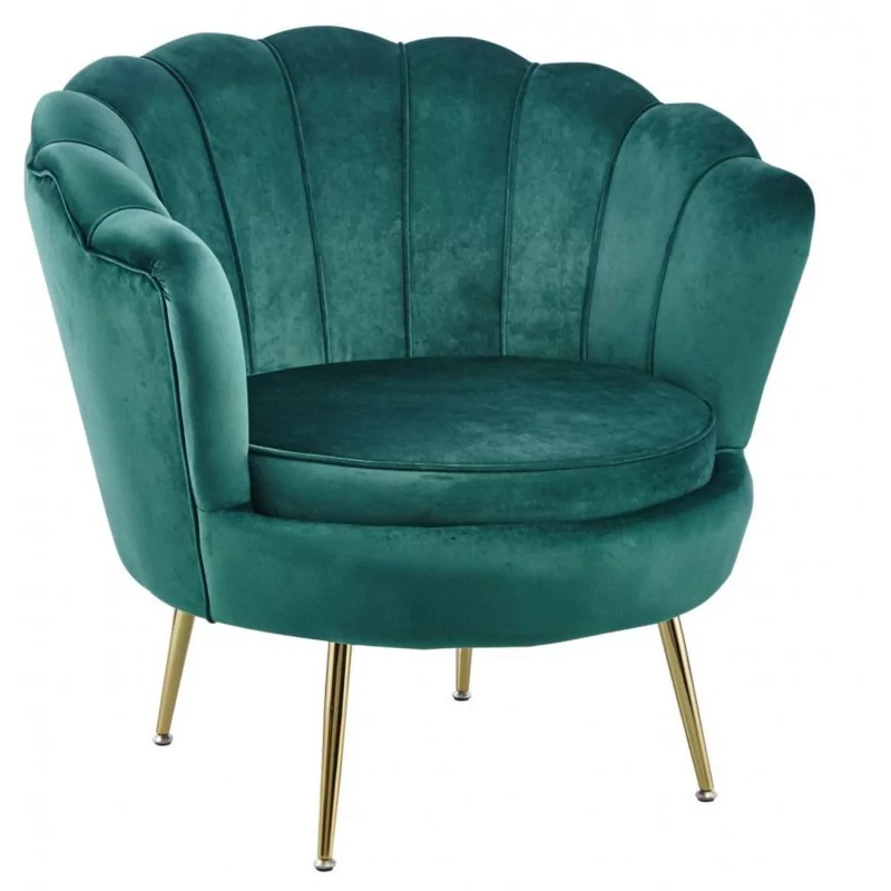 Fauteuil Coquillage en velours vert émeraude – Pieds dorés | Golddeco