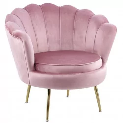 Fauteuil Coquillage en velours rose poudré – Pieds dorés | Golddeco