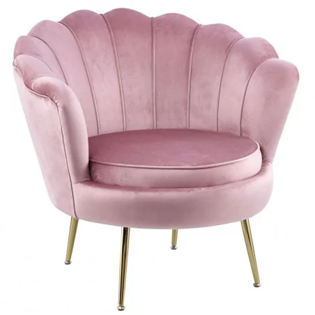 Fauteuil Coquillage en velours rose poudré – Pieds dorés | Golddeco