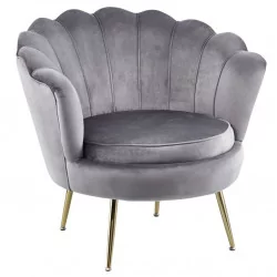 Fauteuil Coquillage en velours gris – Pieds dorés | Golddeco