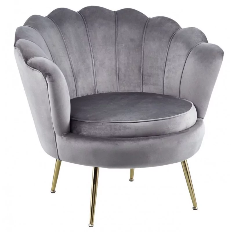 Fauteuil Coquillage en velours gris – Pieds dorés | Golddeco