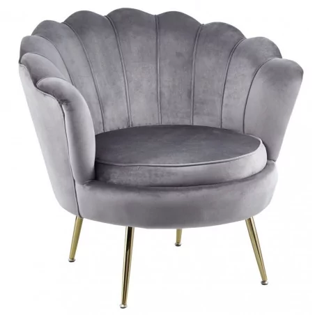 Fauteuil Coquillage en velours gris – Pieds dorés | Golddeco