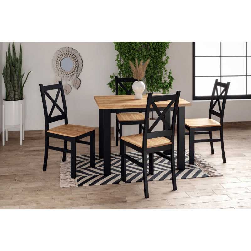 Chaise bois noir & assise aspect chêne doré – Élégance naturelle Golddeco