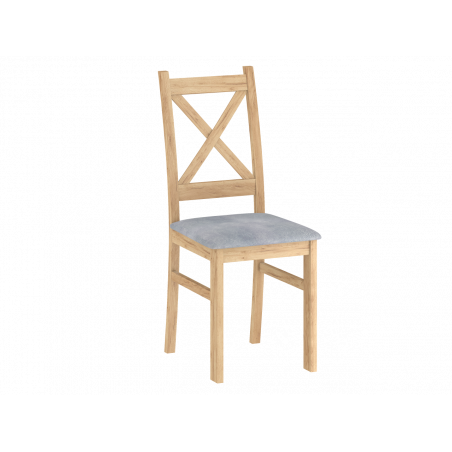 Chaise chêne doré artisanal & assise tissu gris – Style naturel Golddeco